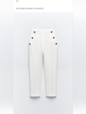 Zara White Buttoned Straight-Leg Trousers